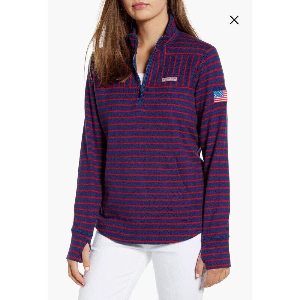 Vineyard Vines Women’s USA Strip 1/4 Zip Pullover Sweatshirt Red And Navy Size L - Picture 8 of 11
